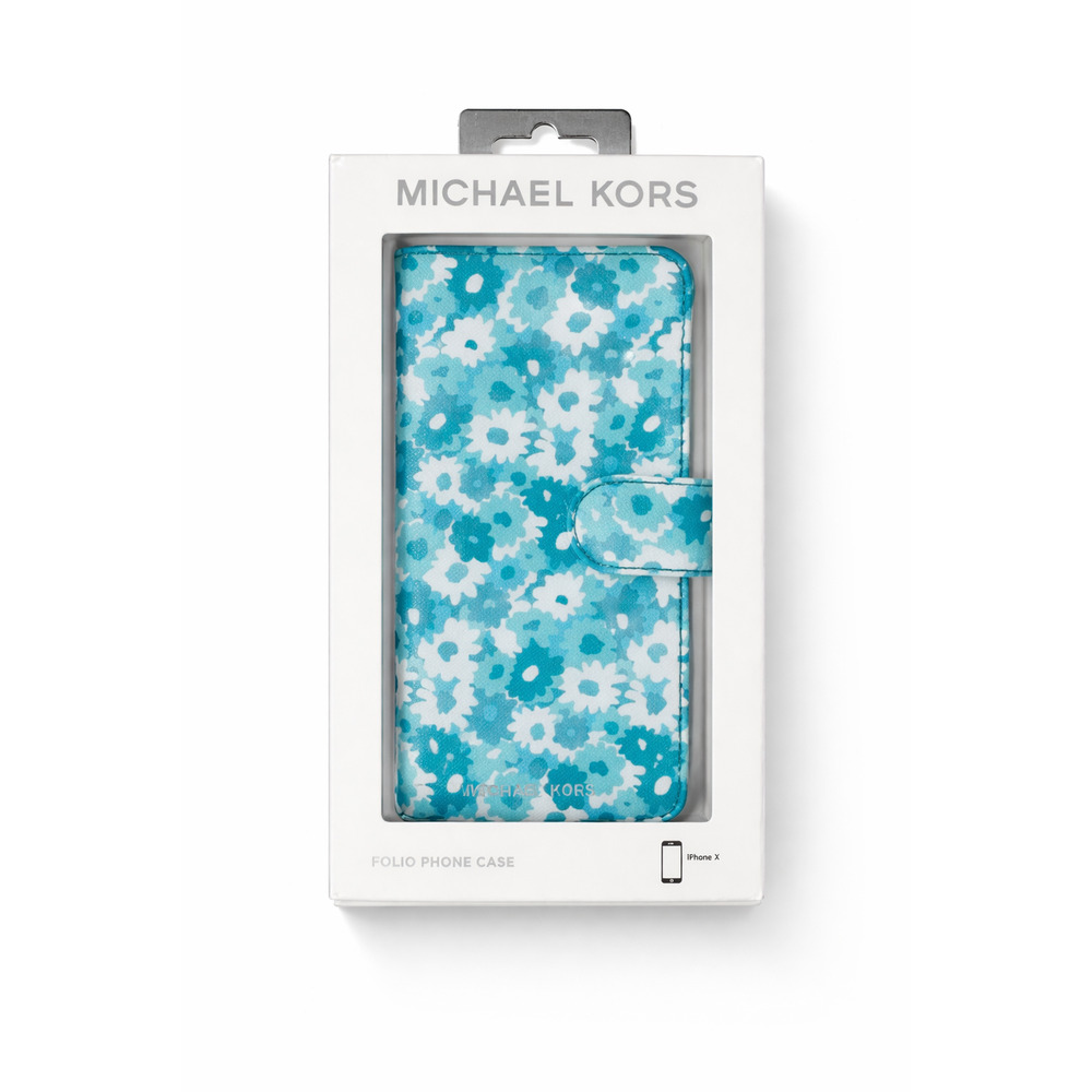 NEW Michael Kors Leather Folio Phone Case for iPhone X – Teal Blue Flowers
